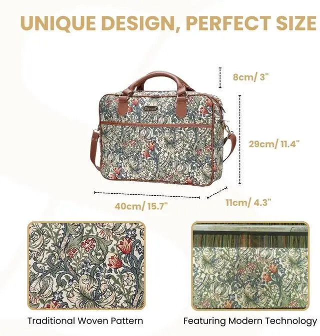 Alt view image 3 of 5 - Signare Tapestry Laptop bag Computer Messenger bag Briefcase for Women with William Morris Design (CPU-GLILY)