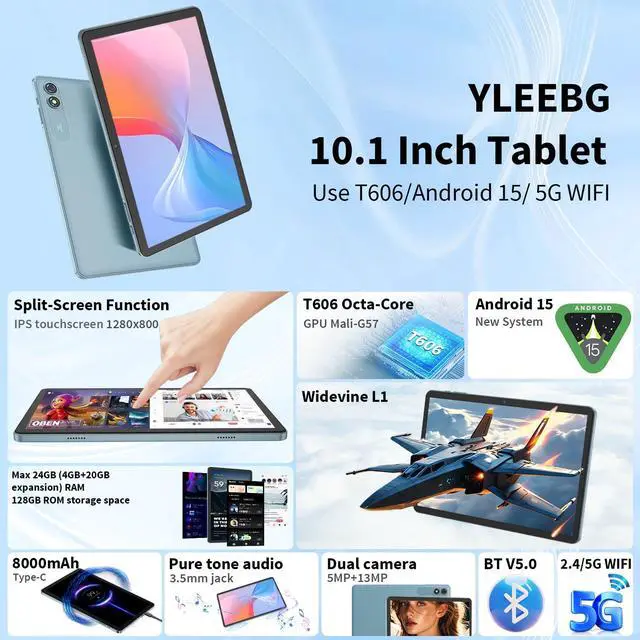 Alt view image 2 of 5 - Android Tablet with Keyboard,10 inch Android 15 tablet, 24GB RAM 128GB ROM, 1TB Expand, Octa-Core, Widevine L1, 2.4G/5G WiFi, 8000mAh, Bluetooth, GMS, 2 in 1 Tablet with Case, Mouse, StylusPink)
