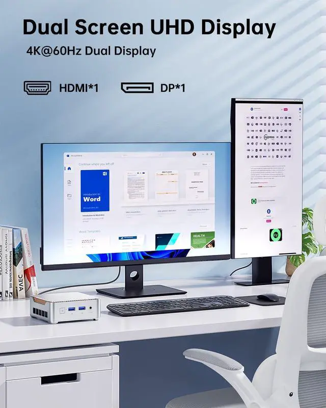 Alt view image 5 of 5 - KAMRUI Essenx E2 Mini PC, W-11 Pro 12th Twin Lake N150 Mini PC(up to 3.6GHz), 8GB DDR 256GB M.2 SSD Micro PC, Support DP 4K Triple Display, WiFi, BT, DP, Gigabit Ethernet Desktop Computer pc Office