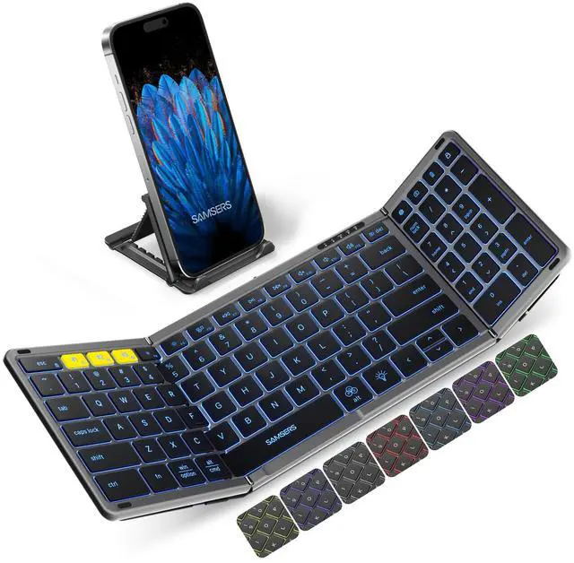 Main image of Foldable Bluetooth Keyboard with Numeric Keypad, Samsers Full-Size Wireless Folding Keyboard with Backlight, Portable Travel Keyboards for iOS Android Windows Mac OS, Support 3 Device(BT5.1 x 3), Gray