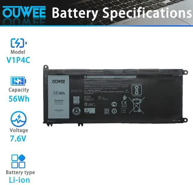 Alt view image 2 of 5 - OUWEE V1P4C Laptop Battery Compatible with Dell Chromebook 13 3380 Inspiron Chromebook 14 7486 Series Notebook VIP4C FMXMT 0FMXMT 7.6V 56Wh 7000mAh 4-Cell