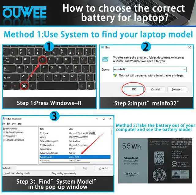 Alt view image 4 of 5 - OUWEE V1P4C Laptop Battery Compatible with Dell Chromebook 13 3380 Inspiron Chromebook 14 7486 Series Notebook VIP4C FMXMT 0FMXMT 7.6V 56Wh 7000mAh 4-Cell