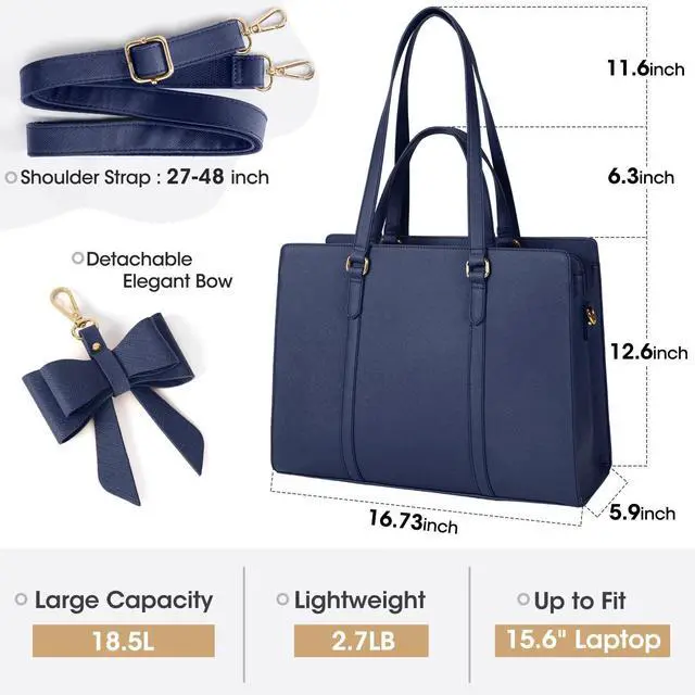 Alt view image 3 of 5 - Laptop Bag for Women 15.6 inch Laptop Tote Bag Waterproof Leather Computer Bag Large Lightweight Briefcase Professional Business Office Work Bag Blue
