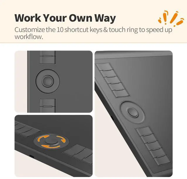 Alt view image 2 of 5 - GAOMON M10K Drawing Tablet, 10x6 inch Large Graphics Tablet with Touch Ring, 8192 Levels Battery-Free Stylus, 10 Hot Keys, Art Tablet for Design, Writing, Editing, Work with Mac, Windows, Android