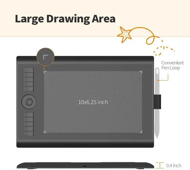 Alt view image 4 of 5 - GAOMON M10K Drawing Tablet, 10x6 inch Large Graphics Tablet with Touch Ring, 8192 Levels Battery-Free Stylus, 10 Hot Keys, Art Tablet for Design, Writing, Editing, Work with Mac, Windows, Android