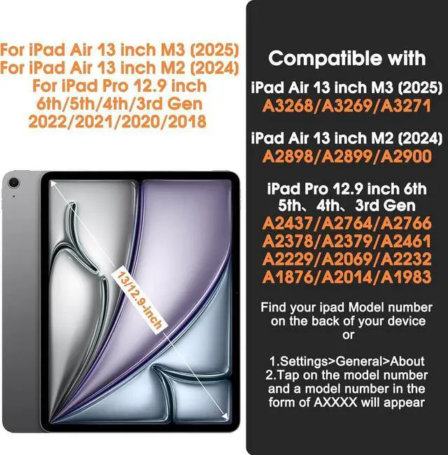 Alt view image 2 of 5 - DreamerX for iPad Air 13 Inch (2025/2024) M3/M2 iPad Pro 12.9 6th 5th 4th 3rd Gen Case with 360° Rotating Stand Hand Strap Shoulder Strap, Heavy Duty Rugged Kids Cover for iPad Air 13 Pro 12.9", Black