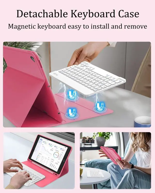Alt view image 4 of 5 - Keyboard Case for iPad 9th Generation 2021 10.2 Inch, Detachable Wireless Rechargeable Keyboard for iPad 8th/7th Gen, Slim Folio Stand Cover with Pencil Holder for iPad Pro 10.5" / iPad Air 3rd Gen