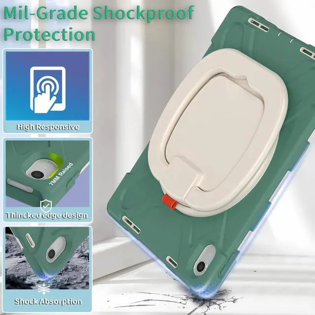 Alt view image 3 of 5 - BKOUNCTK for iPad (A16) 11th/10th Generation Case 2025/2022 (11/10.9),Heavy Sturdy Shockproof Kids Case with Screen Protector,Rotating Stand/Pencil Holder/Shoulder Strap (Emerald Green)