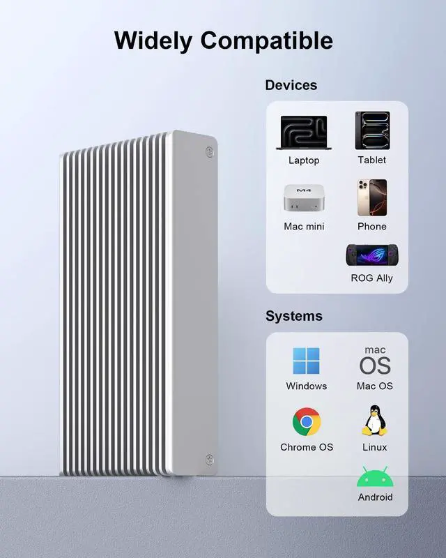Alt view image 5 of 5 - Fanless Speedy 40Gbps M.2 NVMe SSD Enclosure, USB4/Thunderbolt 4 Aluminum External NVMe Enclosure with Finned Dustproof Cooling Design, Supports M.2 PCIe SSD up to 8TBSilver