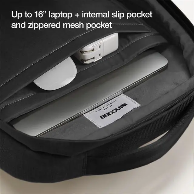 Alt view image 4 of 5 - Incase Crosstown Backpack 20L  Durable Backpack Work, Travel & Daily Use  Faux Fur laptop pocket. External Zippered Pocket, Water Bottle Slips & Travel Pass-Through. Black