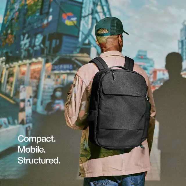 Alt view image 2 of 5 - Incase Crosstown Backpack 20L  Durable Backpack Work, Travel & Daily Use  Faux Fur laptop pocket. External Zippered Pocket, Water Bottle Slips & Travel Pass-Through. Black