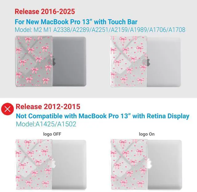 Alt view image 4 of 5 - IBENZER Compatible with 2025 2024 M2 MacBook Pro 13 Inch Case M1 A2338 A2289 A2251 A2159 A1989 A1706 A1708, Hard Shell Case for Mac Pro 13 (2025-2016), Bow, MT13-BOW