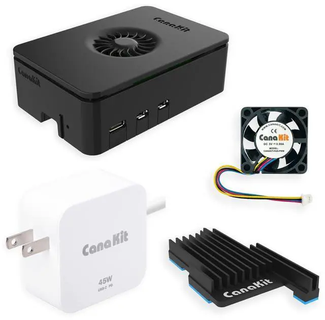 Main image of CanaKit 45W Raspberry Pi 5 Power Supply and CanaKit Case, Mega Heat Sink and Fan Bundle