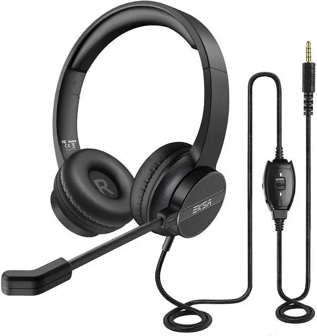 Alt view image 4 of 5 - Headset with Microphone for PC Laptop, USB Wired Computer Headset with Volume & Mic Mute Controls, Lightweight All-Day Comfort Environmental Noise Canceling Headphones for Office Call Center Skype