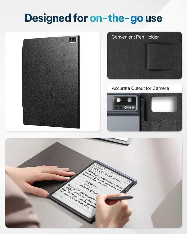 Alt view image 2 of 5 - Protective Folio Case for iFLYTEK AINOTE Air2 Note-Taking Tablet 8.2", Premium PU Leather, Slim& Lightweight, Durable Cover with a Pen Clip for E-Ink Writing Tablet, Water and Dustproof, Black