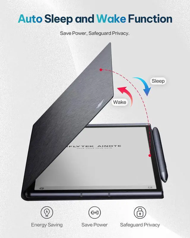 Alt view image 4 of 5 - Protective Folio Case for iFLYTEK AINOTE Air2 Note-Taking Tablet 8.2", Premium PU Leather, Slim& Lightweight, Durable Cover with a Pen Clip for E-Ink Writing Tablet, Water and Dustproof, Black