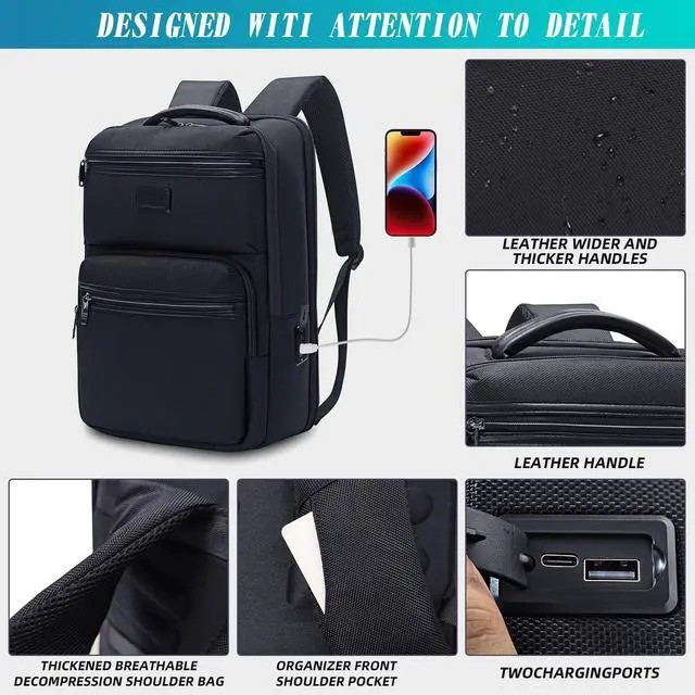 Alt view image 5 of 5 - KINGSLONG Backpack Bookbag Daypack Business: Carry Back Pack Bag fit For 15.6 inch Laptop Computer for School College Travel Work Men Women Water Resistant Lightweight Black2