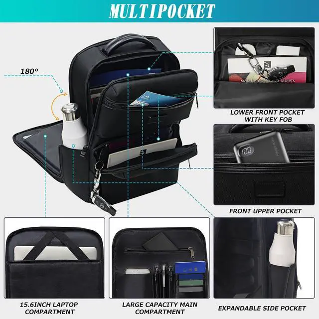 Alt view image 4 of 5 - KINGSLONG Backpack Bookbag Daypack Business: Carry Back Pack Bag fit For 15.6 inch Laptop Computer for School College Travel Work Men Women Water Resistant Lightweight Black2