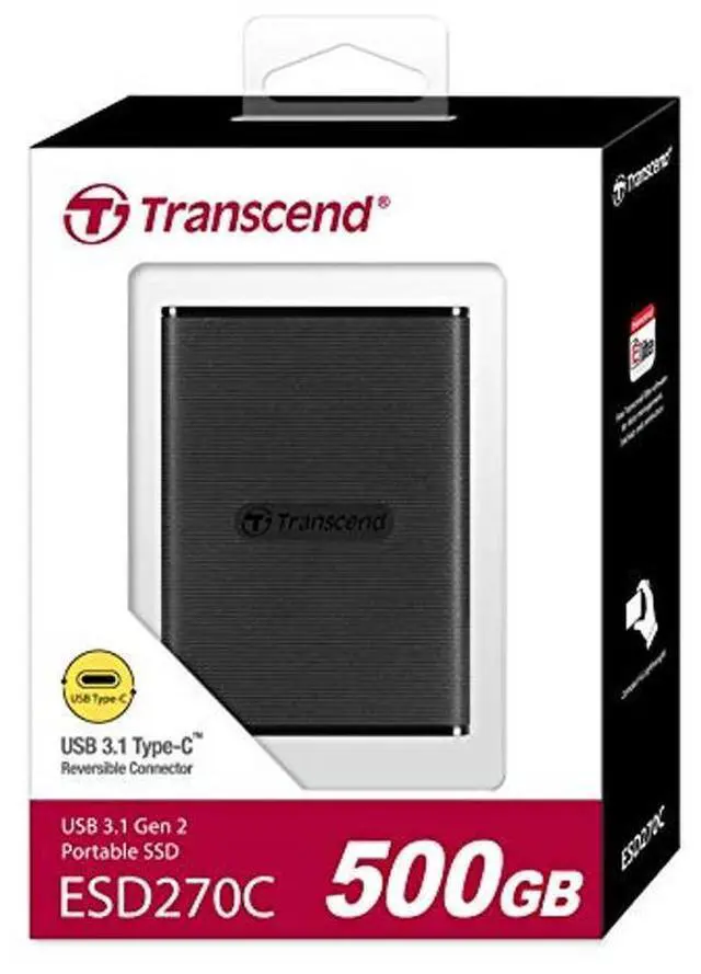Alt view image 2 of 5 - Transcend 500GB ESD270C, External Solild State Drive, Portable SSD, One Touch to Back up, One-Time Password to Unlock, Type-A and Type-C Cables Included - TS500GESD270C