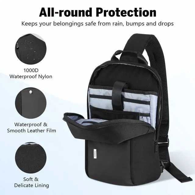 Alt view image 3 of 5 - MoKo Compact EDC Sling Bag for New 13-inch iPad Pro M4/Air M2, Minimalist Chest Shoulder Crossbody Bag for Men Women Daily Use, Single Strap Daypack for New 13" MacBook Air/14 MacBook Pro, Black