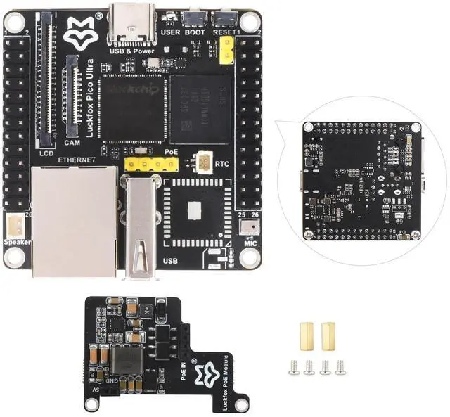 Main image of Waveshare Luckfox Pico Ultra RV1106 Linux Micro Development Board, Integrates ARM Cortex-A7/RISC-V MCU/NPU/ISP Processors, with 8GB EMMC, with PoE Module
