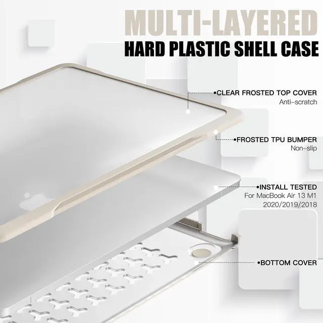 Alt view image 5 of 5 - Batianda Ultimate Protection Case for MacBook Air 13 inch 2021 2020 Release Model A2337 M1 Chip A2179 A1932 2019 Matte Carbon Fiber Edges Shockproof with Keyboard Cover Screen Protector,Khaki