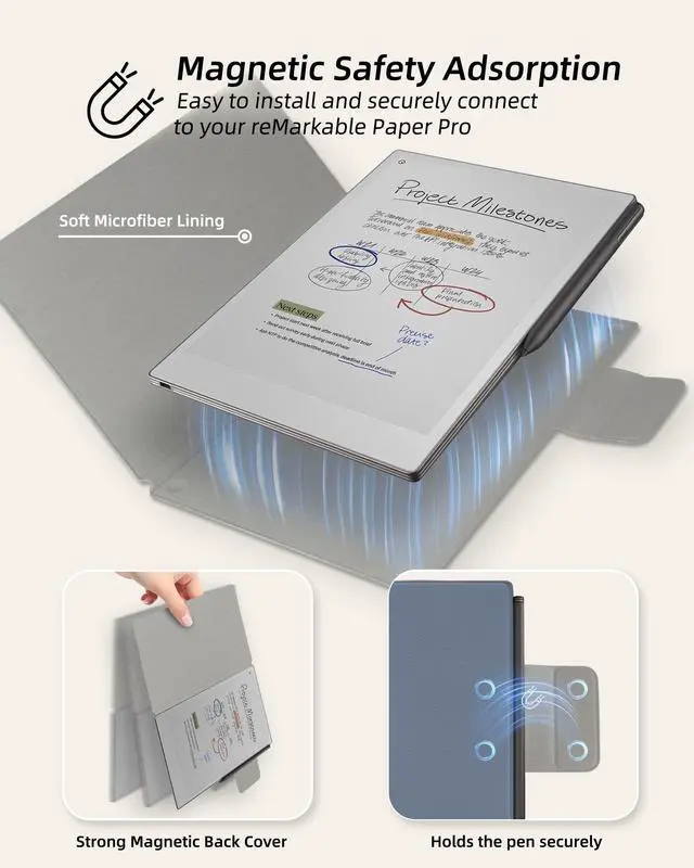 Alt view image 3 of 5 - WALNEW Case for Remarkable Paper Pro,Magnetic Slim Book Folio Cover with Pen Clasp, Auto Sleep/Wake Protective Cover for Remarkable Paper Pro 11.8" (2024 Released),Dark Blue