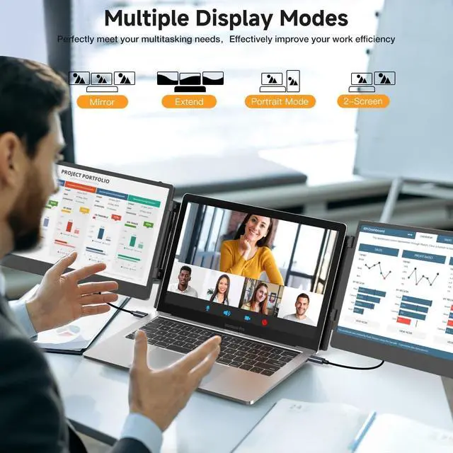 Alt view image 3 of 5 - UK BONITOYS Laptop Screen Extender, 14" FHD 1080P Monitor Extender, Plug & Play, Updated Alloy Stand, Triple Monitor for 13"-16.5" Laptops, Compatible with Windows, Mac, Chrome