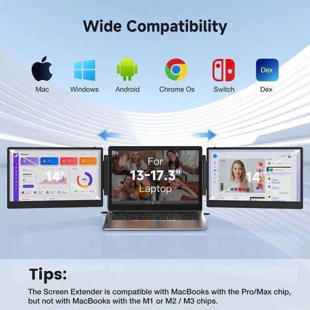 Alt view image 4 of 5 - UK BONITOYS Laptop Screen Extender, 14" FHD 1080P Monitor Extender, Plug & Play, Updated Alloy Stand, Triple Monitor for 13"-16.5" Laptops, Compatible with Windows, Mac, Chrome