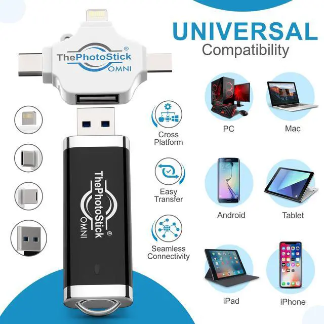 Alt view image 5 of 5 - ThePhotoStick® Omni 128GB Flash Drive & Memory Stick  Photo & Video Backup USB for iPhone, Android, Mac & PC  Multiport Connection for Easy File Storage & Transfer