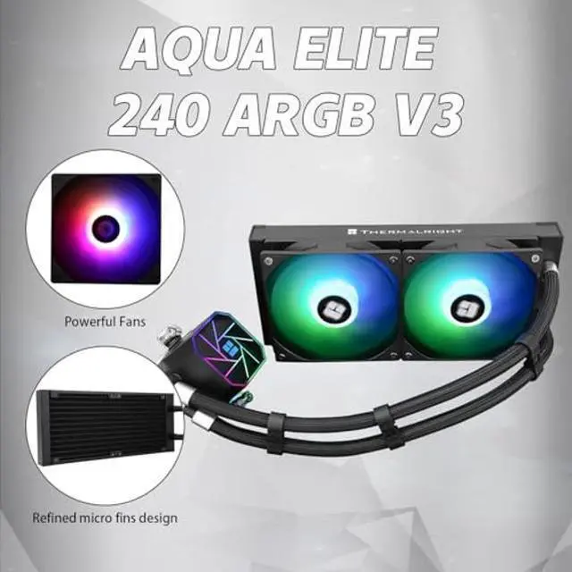 Alt view image 3 of 5 - Thermalrlght Aqua Elite 240 V3 Liquid CPU Cooler, AIO Pump Head Speed up to 3300RPM, TL-C12B-S V2×2 PWM Fans,for AMD/AM4/AM5, Intel LGA1150/1151/1200/2011/1700, Computer CPU Aio Cooler