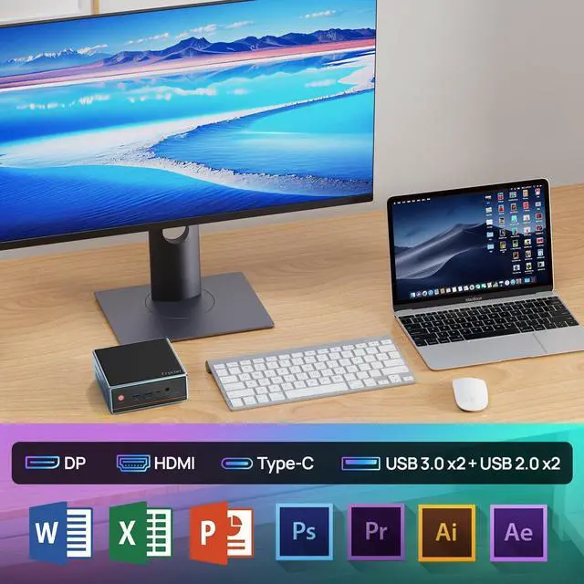 Alt view image 5 of 5 - Trycoo Mini PC AMD Ryzen 5 5500U(4.0GHz) Mini Processors 16GB DDR4 RAM 512GB SSD Micro PC Support 4K@60Hz Triple Output WiFi6 BT5.2 Dual RJ45 USB3.2 Mini Desktop Computer