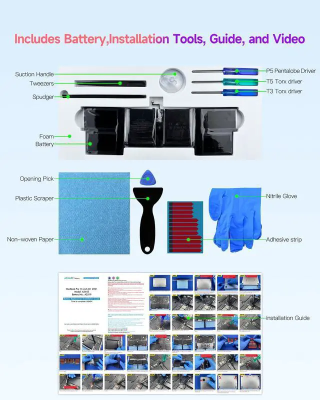 Alt view image 3 of 5 - ASMARK Battery Replacement for MacBook Pro A2442(2021) 14-inch A2519 Battery