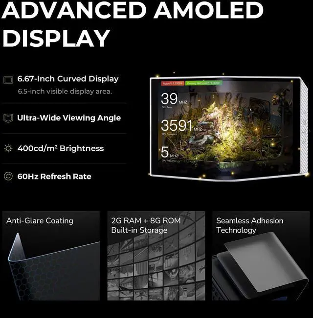 Alt view image 3 of 5 - TRYX Panorama 280 White 280mm AIO 6.67'' AMOLED L-Shaped Screen 3D Anamorphic Effect Display Customizable AIO Cooler 280mm 8th Gen Asetek Pump 300w TDP ROTA PRO 140mm Fan LGA 1700/1200/115X AM5/AM4