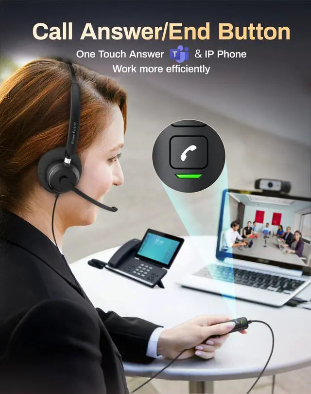 Alt view image 2 of 5 - USB Headset with Microphone for PC, Computer Headset with Call Answer Button for MS Teams & IP Phones, Wired Headphone with Noise Reduction Microphone, Lightweight Design for All-Day Comfort (Black)