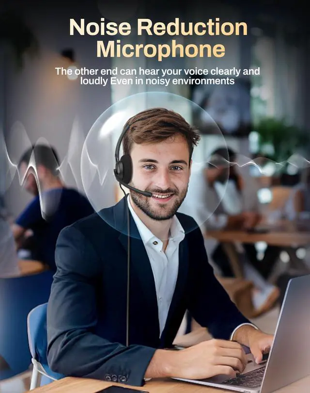 Alt view image 5 of 5 - USB Headset with Microphone for PC, Computer Headset with Call Answer Button for MS Teams & IP Phones, Wired Headphone with Noise Reduction Microphone, Lightweight Design for All-Day Comfort (Black)