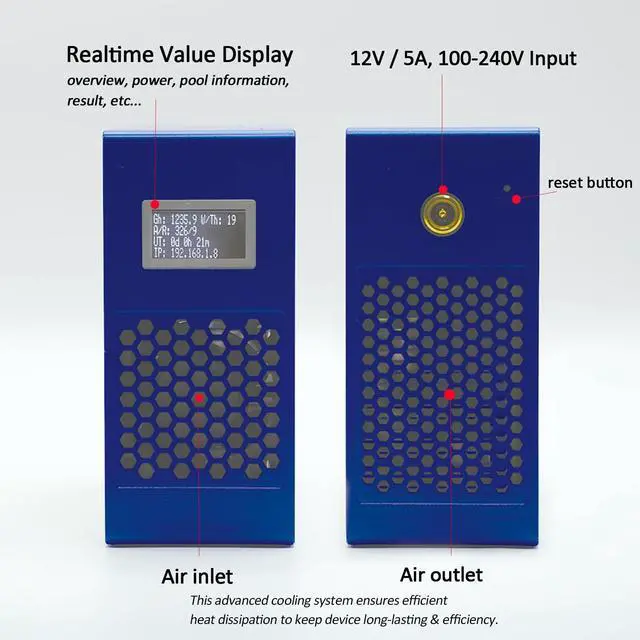 Alt view image 3 of 5 - Generic BeLuckyMan Bitcoins Miner Machine Lotto Mining Device 1TH/S WiFi SHA-256 Asic Chip BM1366 Portable V7 Micro Silent Cryptocurrency Home Use, Blue