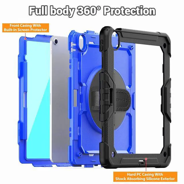 Alt view image 5 of 5 - SEYMAC for iPad Air 13 Inch Case M3 2025/ M2 2024, Heavy Duty Shockproof Protective Case with Screen Protector, 360° Rotating Stand, Hand/Shoulder Strap and Pen Holder for iPad Air 13, Blue