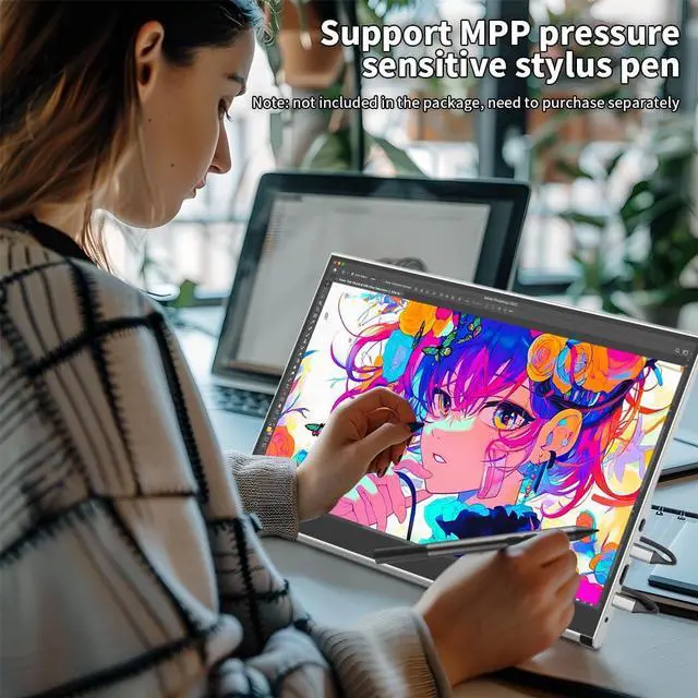 Alt view image 5 of 5 - Magedok Portable Monitor OLED 4k,15.6 Inch Touchscreen Display UHD DCI-P3 100%, Anti-Glare,1Ms,MPP Stylus Pen Compatible,Laptop External Screen HDR Eye Care Gaming Computer Display W/Stand Sliver