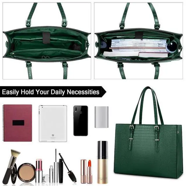 Alt view image 2 of 5 - Laptop Bag for Women 15.6 Inch Laptop Tote Bag Leather Classy Computer Briefcase for Work Waterproof Handbag Professional Shoulder Bag Women Business Office Bag Large Capacity Green