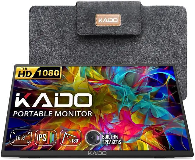 Main image of Kado Portable Monitor 15.6'' FHD 1080p, Ultra-Slim Laptop Monitor 1920x1080 with Built-in Speakers, IPS Display 180° Kickstand Wall/Arm Mount for PC, Mac, Phone, Xbox, PS5, USB-C & HDMI Connectivity