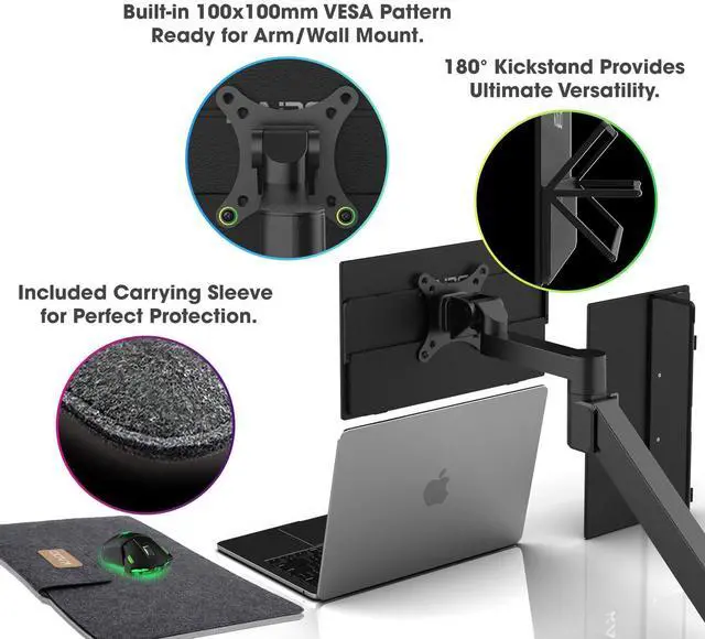 Alt view image 5 of 5 - Kado Portable Monitor 15.6'' FHD 1080p, Ultra-Slim Laptop Monitor 1920x1080 with Built-in Speakers, IPS Display 180° Kickstand Wall/Arm Mount for PC, Mac, Phone, Xbox, PS5, USB-C & HDMI Connectivity