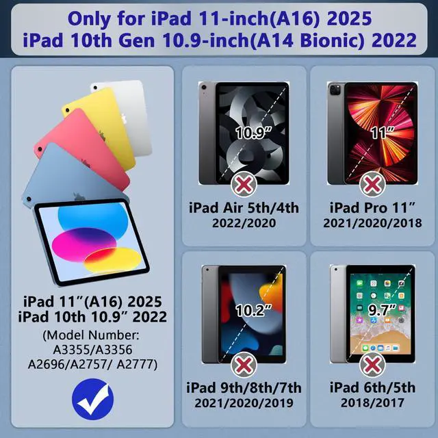 Alt view image 2 of 5 - Grifobes Kids Case for iPad 11-inch (A16) 2025 / iPad 10th Generation 2022 10.9 inch, Heavy Duty Shockproof Rugged 11th / 10 Gen Cover with Pencil Holder & Stand for Girls (Rose+Purple)