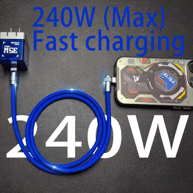 Alt view image 5 of 5 - chubbycable FlexElbow Pro - 90 Degree Design 240W Fast Charge Cable Ultra-Thick Silicone Right Angle USB C Cable Phone Tablets Charging Cord, Red, Double Elbow Type C to Type C, 19.6FT