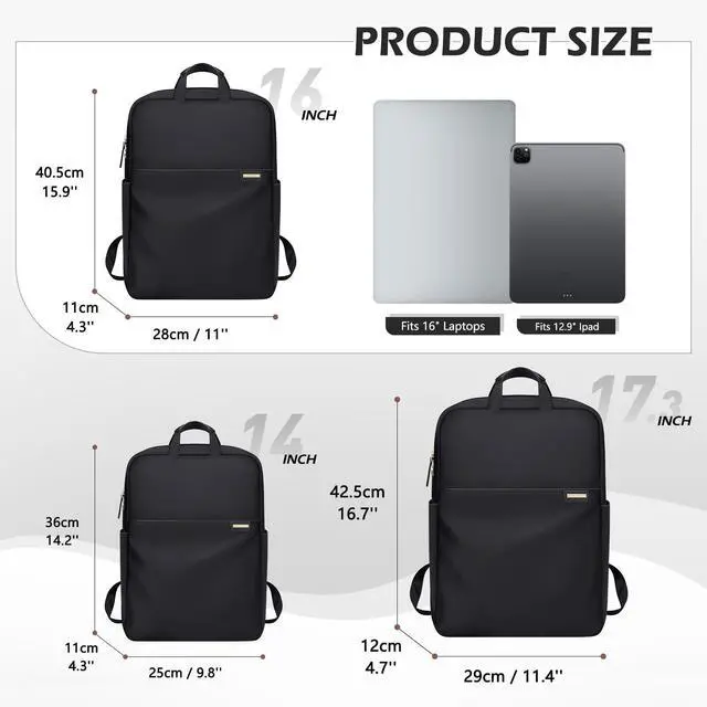 Alt view image 2 of 5 - GOLF QUALITY Slim Laptop Backpack for Women, Lightweight Business Backpack for Women Computer Bag Purse for Commuting, Fit 16 Inch, Black