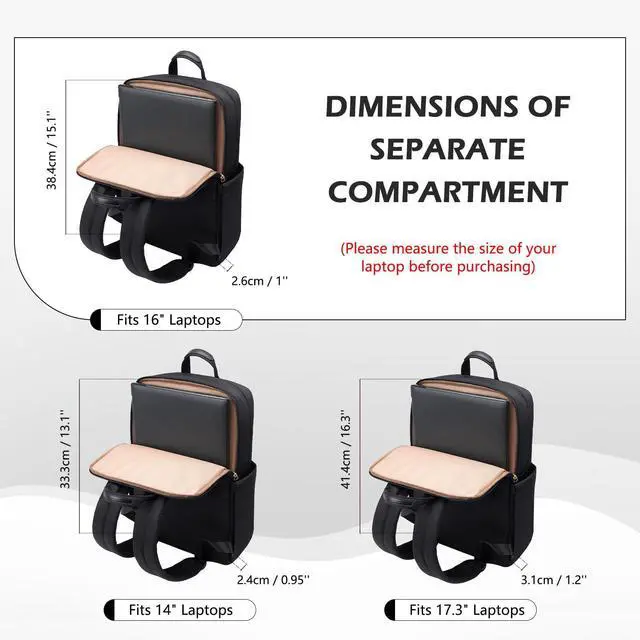 Alt view image 5 of 5 - GOLF QUALITY Slim Laptop Backpack for Women, Lightweight Business Backpack for Women Computer Bag Purse for Commuting, Fit 16 Inch, Black