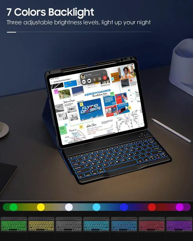 Alt view image 4 of 5 - MoKo Keyboard Case for New iPad Air 13 Inch Case with Keyboard 2025/2024, Multi-Angle Magnetic Stand Cover for iPad Pro 12.9 2022/2021/2020/2018, Detachable Wireless Bluetooth Keyboard, Indigo