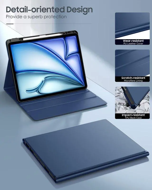 Alt view image 3 of 5 - MoKo Keyboard Case for New iPad Air 13 Inch Case with Keyboard 2025/2024, Multi-Angle Magnetic Stand Cover for iPad Pro 12.9 2022/2021/2020/2018, Detachable Wireless Bluetooth Keyboard, Indigo