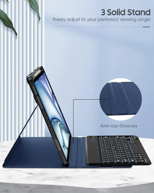 Alt view image 5 of 5 - MoKo Keyboard Case for New iPad Air 13 Inch Case with Keyboard 2025/2024, Multi-Angle Magnetic Stand Cover for iPad Pro 12.9 2022/2021/2020/2018, Detachable Wireless Bluetooth Keyboard, Indigo