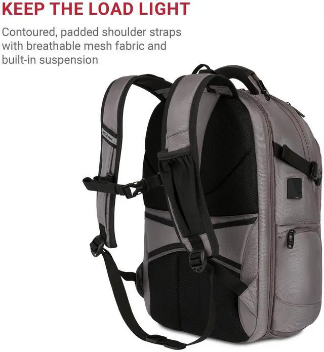 Alt view image 5 of 5 - SwissGear Travel Tech Elite Laptop Backpack  Fits Laptops up to 16  ScanSmart TSA-Friendly Backpack with USB Port, Shoe Compartment & Organizer Pockets  Grey Ballistic